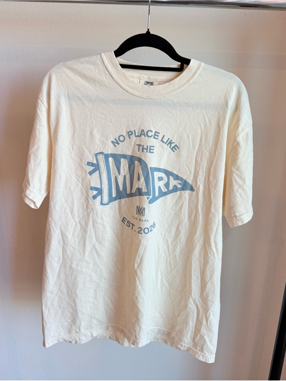 Comfort Colors Cream Tee with Light Blue Pennant Graphic